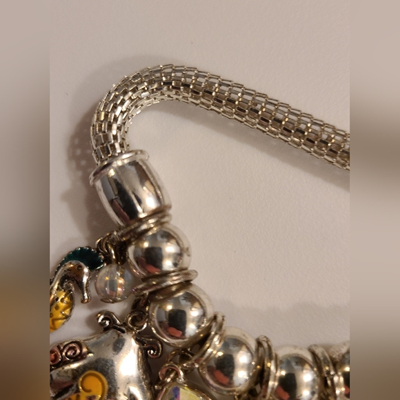 Sea ocean charm bracelet AB crystal starfish seahorse shells mesh stretch silver - Picture 8 of 11